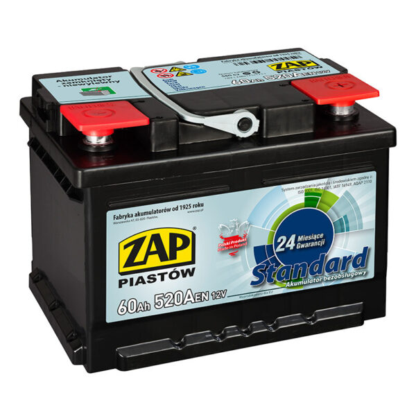 Akumulator ZAP Standard 60Ah 520A wysoka PRAWY PLUS
