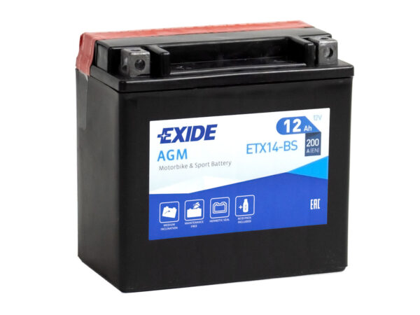 Akumulator motocyklowy EXIDE ETX14-BS/ YTX14-BS 12V 12Ah 200A EN L+
