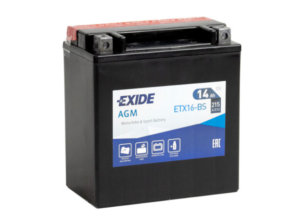Akumulator motocyklowy EXIDE ETX16-BS/ YTX16-BS 12V 14Ah 215A EN L+