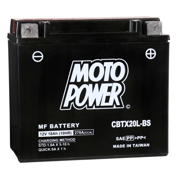 Akumulator motocyklowy MotoPower CBTX20L-BS YTX20L-BS 12V 18Ah 270A EN P+