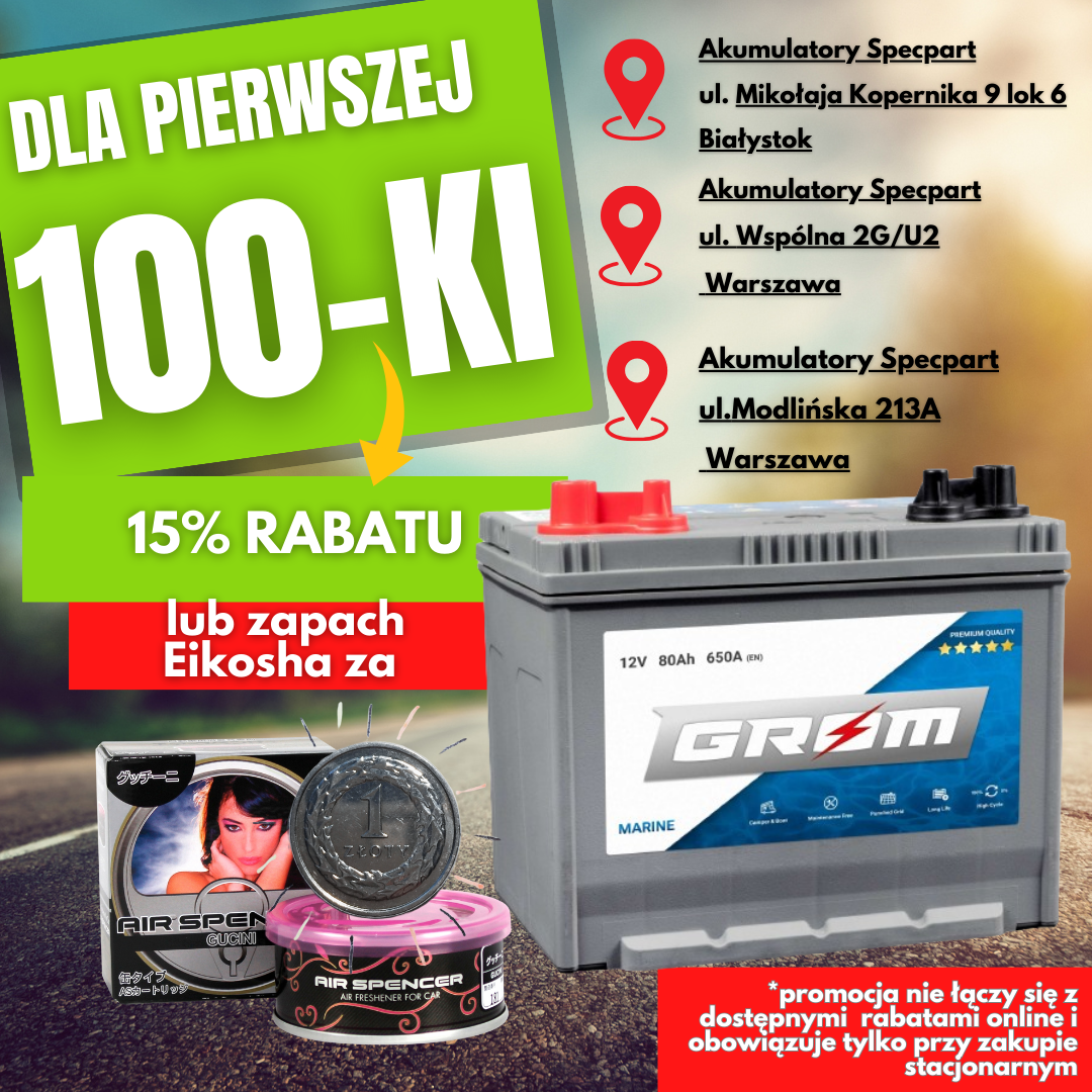 Promocja dla pierwszy stu klientów na zakup akumulatora lub zapachu eikosha za 1zł