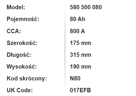 Blue Dynamic EFB 580 500 080 - specyfikacja